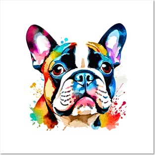 Cute Multicolored Frenchie Watercolor Portrait Posters and Art